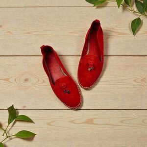 Loro Piana Red Suede Espadrille Loafers with LP Padlock Charm Size 38